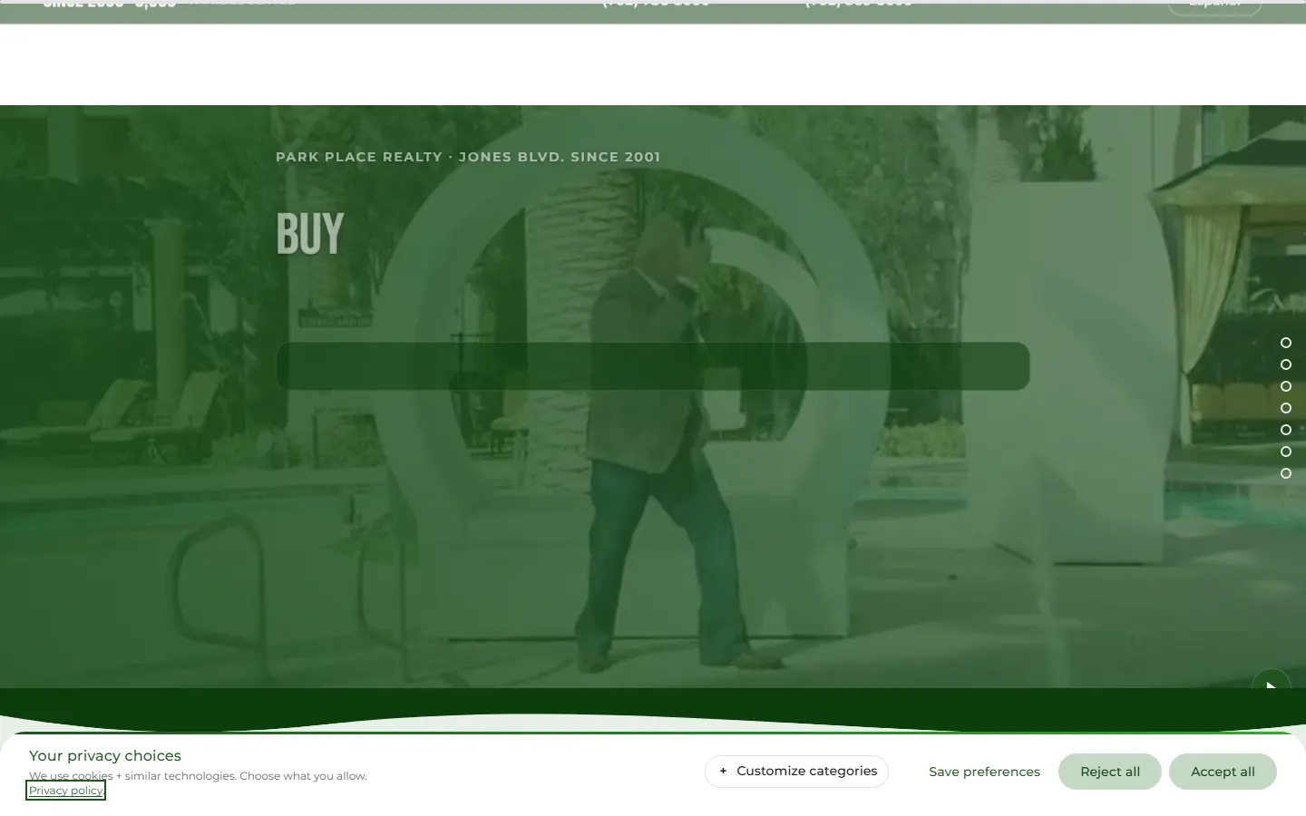 Park Place Realty: Privacy consent, before any choice (Desktop)