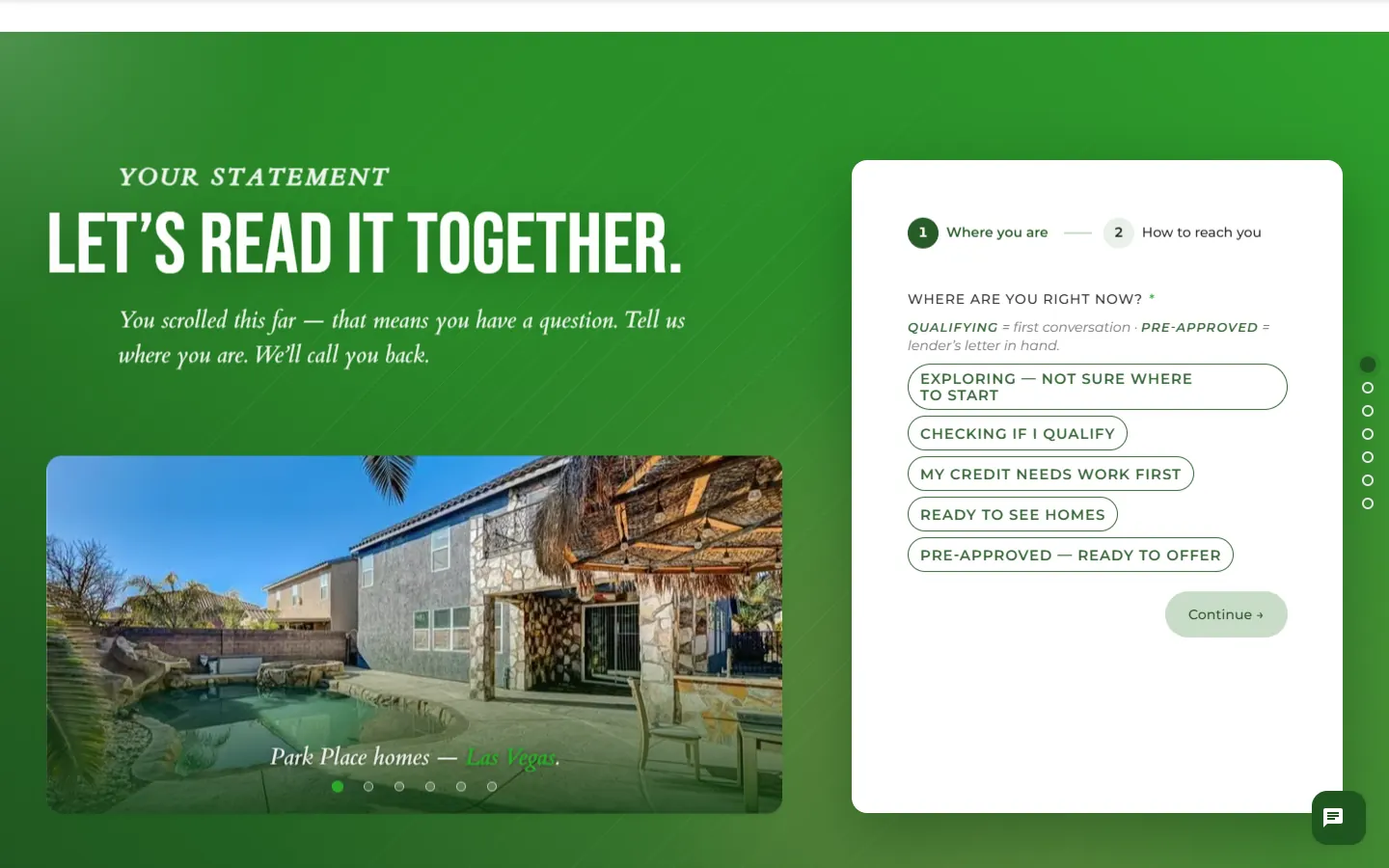Park Place Realty: Lead form, step by step (Desktop)