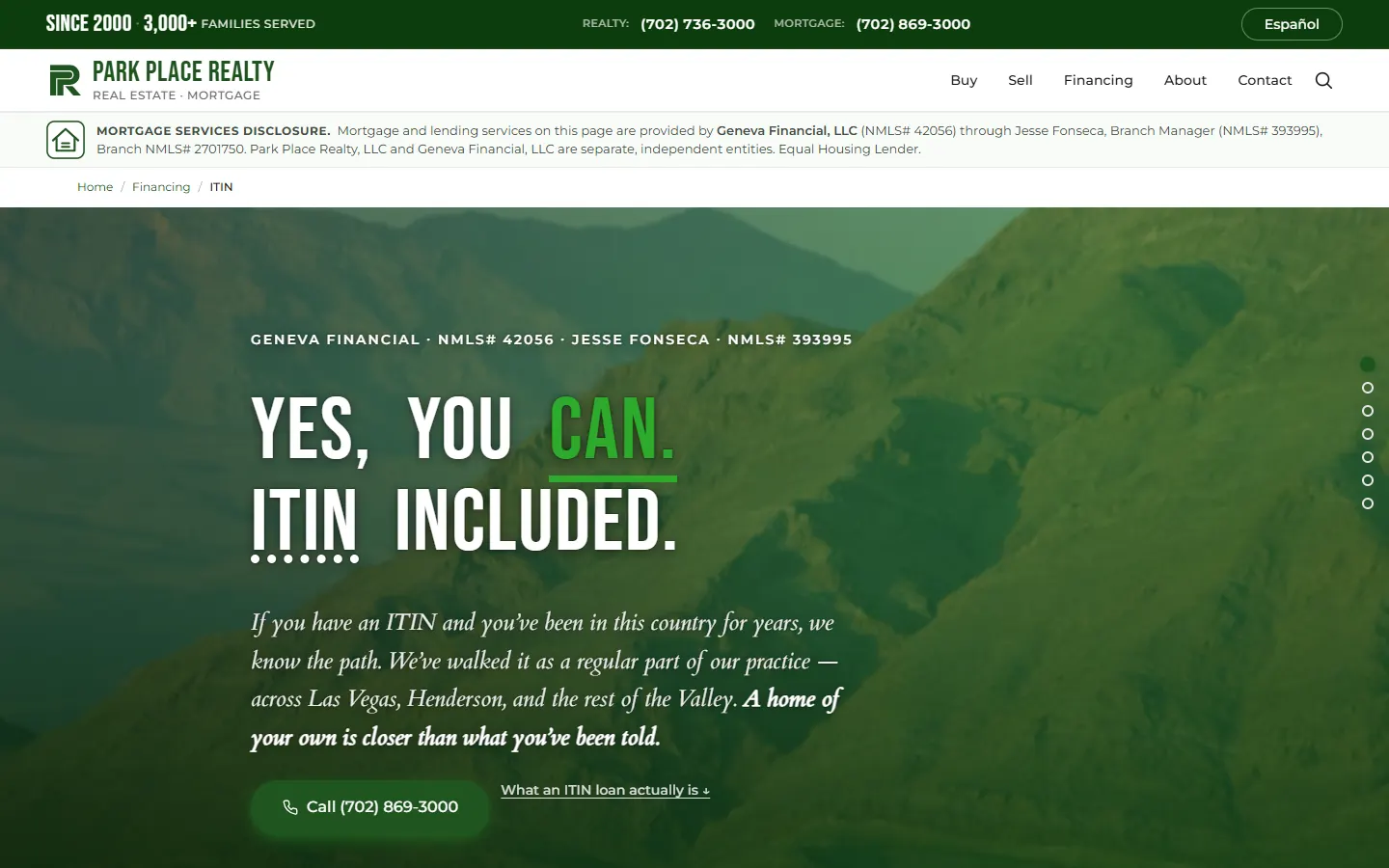 Park Place Realty: ITIN financing (Desktop)