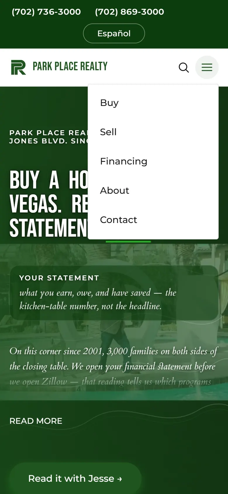 Park Place Realty: Menu on the phone (Phone)