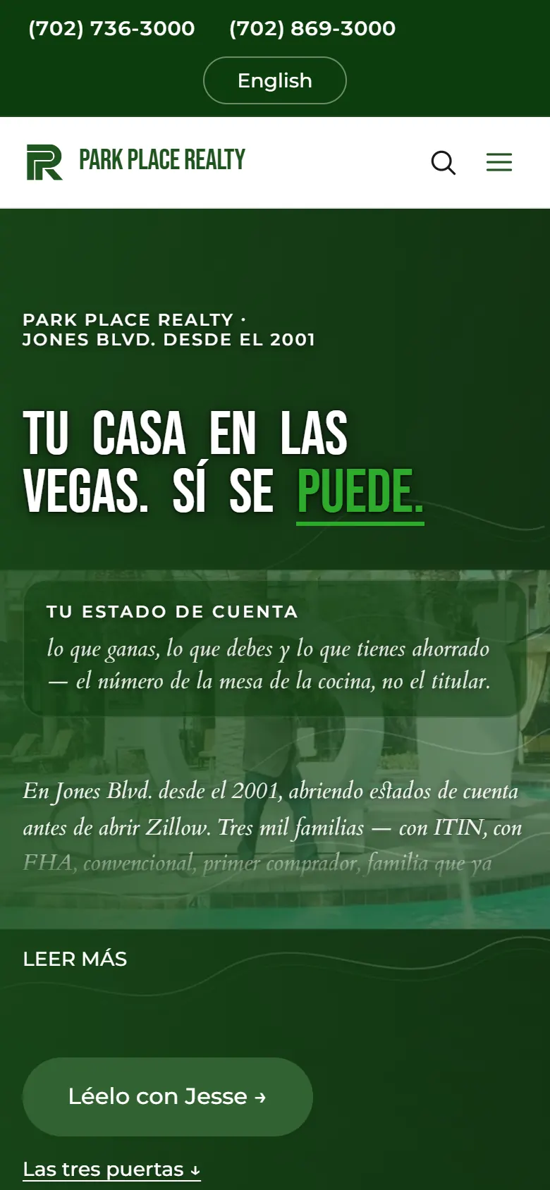 Park Place Realty: Home (Spanish site) (Phone)